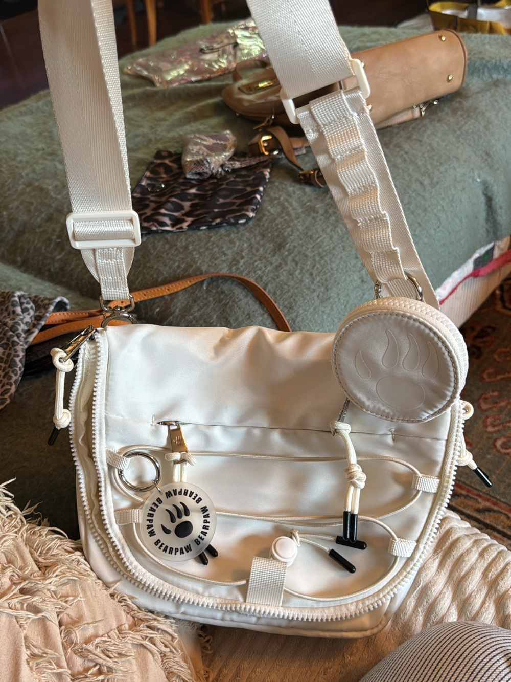 BearPaw White Crossbody Bag with Detachable Coin Pouch